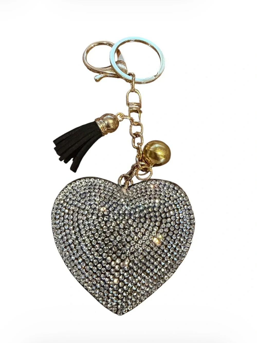 Crystal Heart Bag Charm/ Keychain with Black Tassel